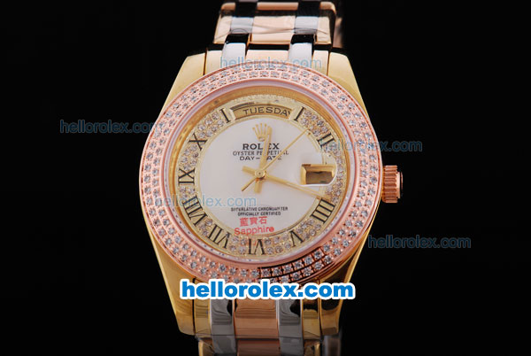 Rolex Day-Date Automatic Movement Rose Gold&Diamond Bezel with White&Diamond Dial - Click Image to Close